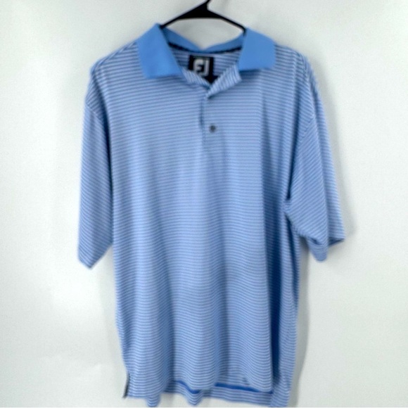 FootJoy Pro Dry Light Blue and White Striped Polo Shirt - Picture 1 of 6